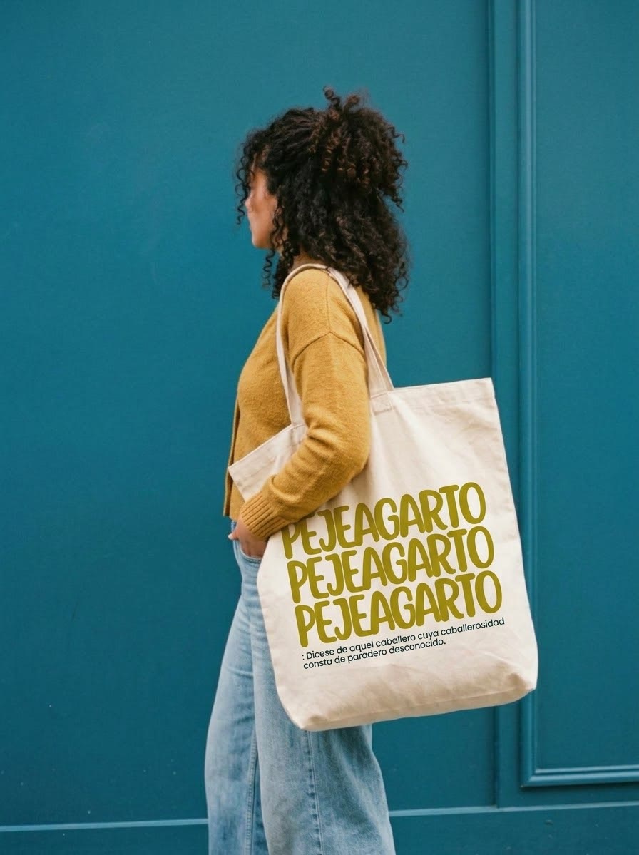 Tote de tela con la palabra Pejelagarto repetida